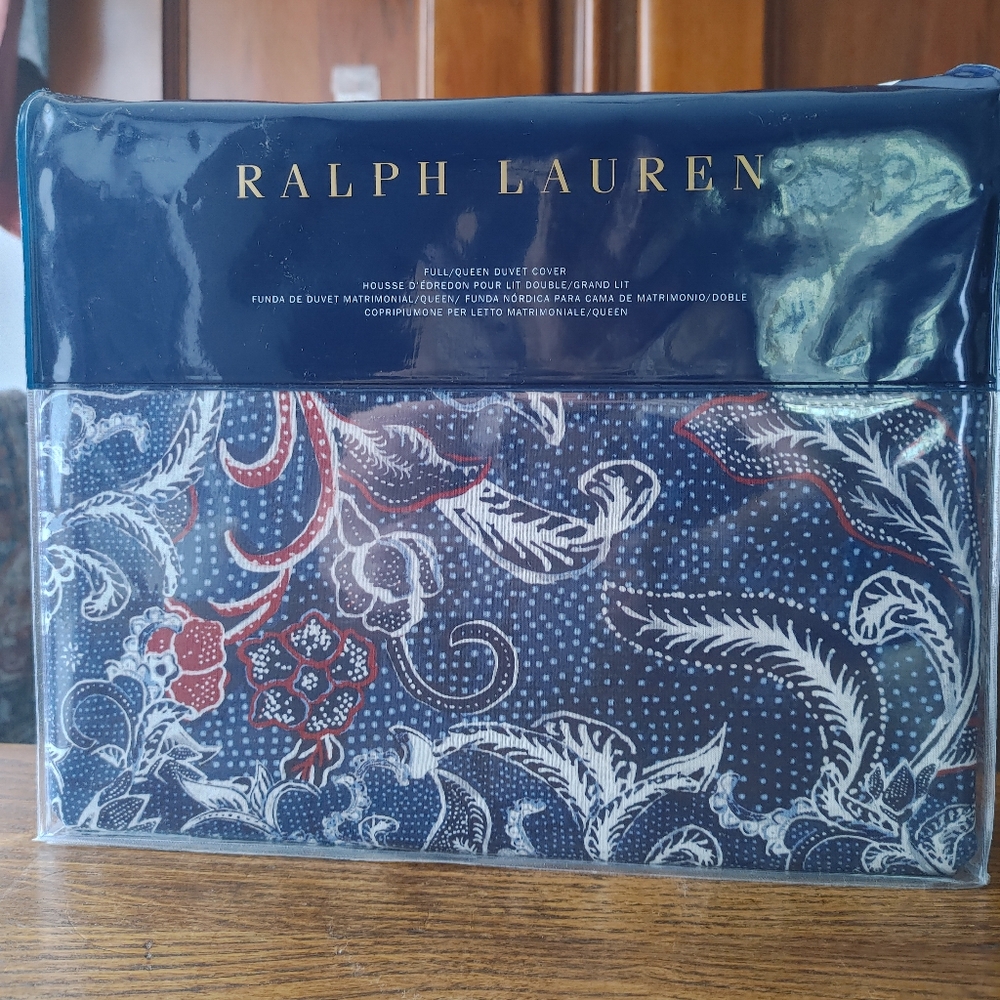 Ralph Lauren Blue and Red Duvet Cover Full/Queen 100% Cotton NOP